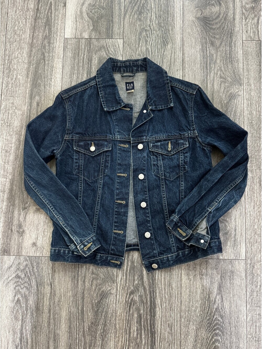 Vintage Y2K GAP Denim Jacket Womens S Dark Wash 100% Cotton Trucker Jean Coat